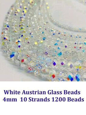 White Austrian Glass Beads   4mm  10 Strands 1200 Beads